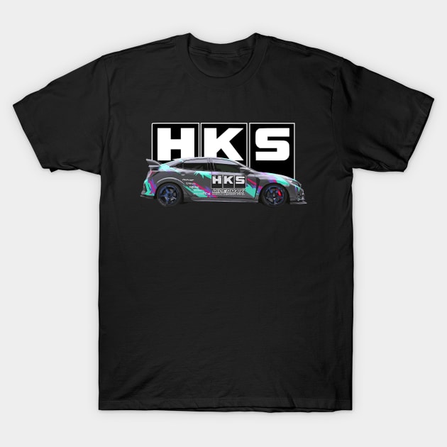 HKS Civic Type R Polished Metal Metaliic boost T-Shirt by cowtown_cowboy